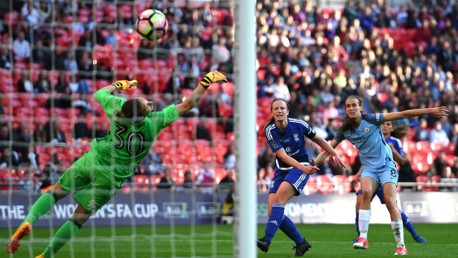 CUP WINNER: Jill Scott rifles home against Birmingham in the 2017 FA Cup final at Wembley.