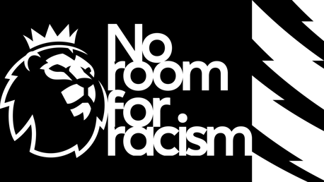 Logo featuring the Premier League's 'No Room for Racism' campaign text on a black background.