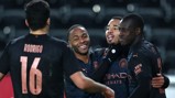 GOALS GALORE: The team go over to congratulate Gabriel Jesus