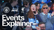 Blurred crowd image with Manchester City, Barclays WSL, and Liverpool FC logos, titled 'Events Explainer' with date Sunday 03 May 2026.