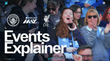 Blurred crowd image with Manchester City, Barclays WSL, and Liverpool FC logos, titled 'Events Explainer' with date Sunday 03 May 2026.