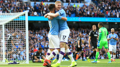 GOAL GETTER: Kevin De Bruyne celebrates against Brighton.