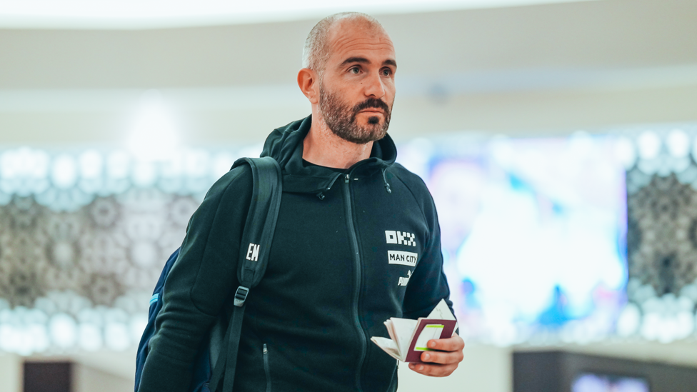 EAGER ENZO : Coach Enzo Maresca gets his passport ready for the flight.