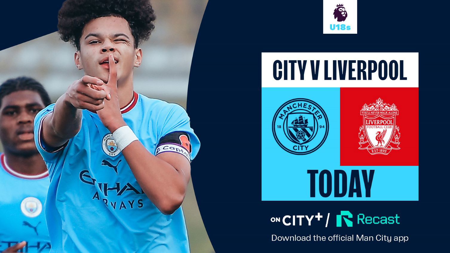 Watch Citys Under-18s clash with Liverpool live on CITY+ or Recast