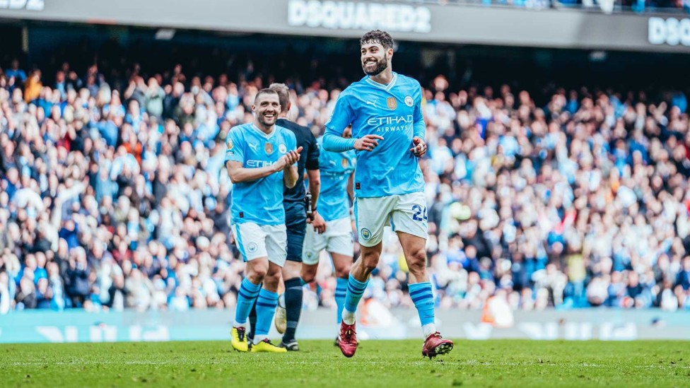 ALL SMILES : Josko scored the final goal in a 5-1 routing of new boys Luton Town at the Etihad in April 2024.