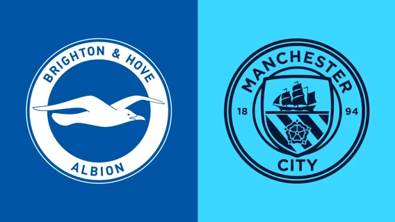 Brighton & Hove Albion FC logo with a seagull; Manchester City FC logo featuring a ship and red rose.