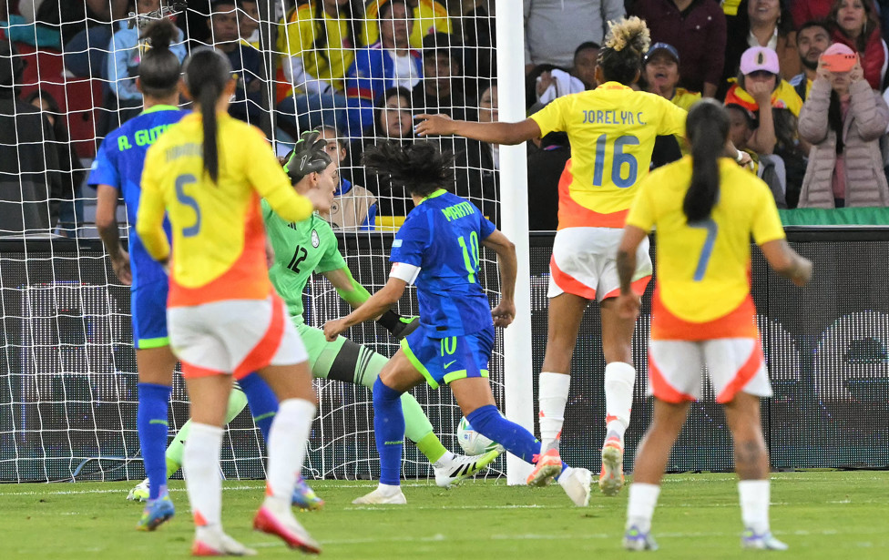 ALL THE DRAMA: Marta scores Brazil's fourth goal to take the lead