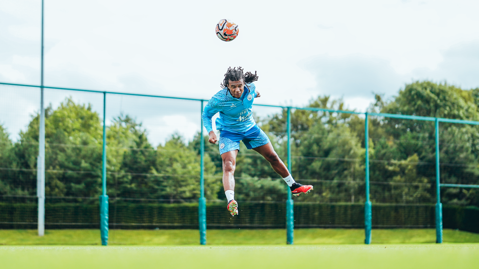 AKE IN THE AIR : Nathan Ake showcasing his aerial prowess out on the CFA fields