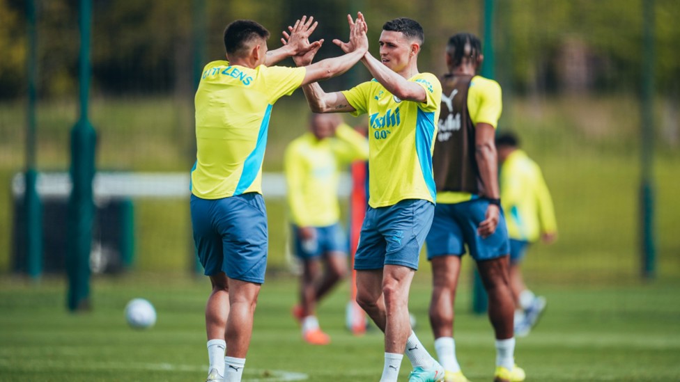 A BIG HAND: Phil Foden and Claudio Echeverri exchange greetings.