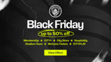 Manchester City Black Friday promotion offering up to 50% off on items such as membership, CITY+, city store, hospitality, stadium tours, women's tickets, and CITYPLAY. Features the Manchester City logo.