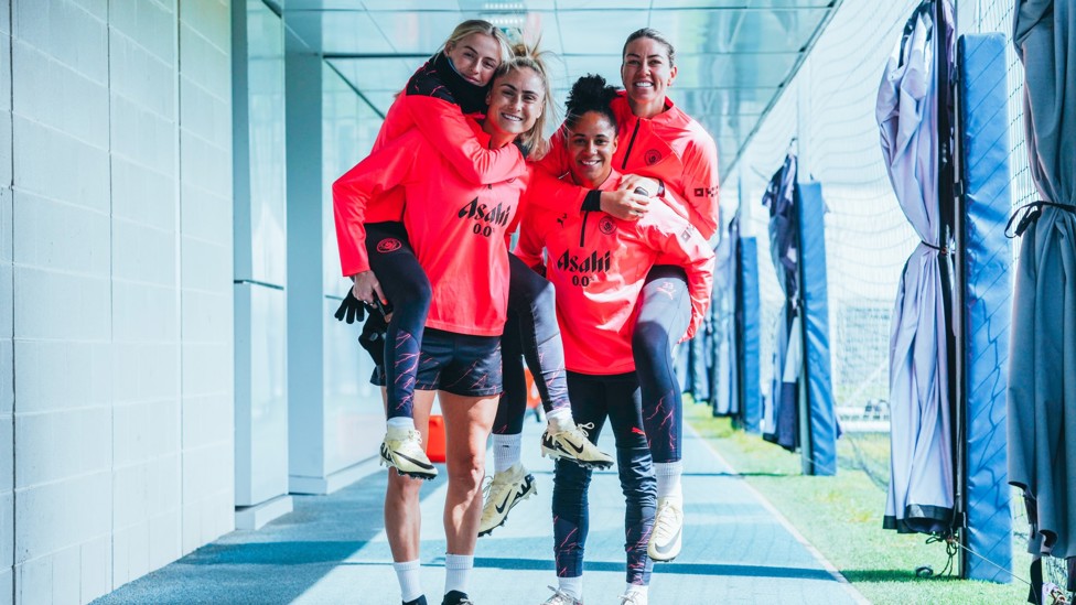 DREAM TEAM  : Chloe Kelly, Steph Houghton, Demi Stokes and Alanna Kennedy pose for our camera!