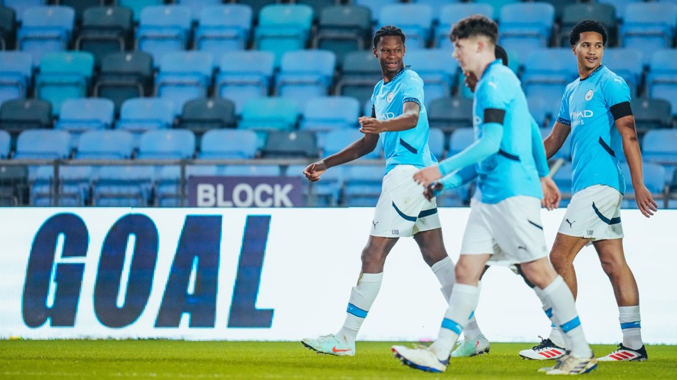 EARLY ADVANTAGE : Stephen Mfuni celebrates his goal.