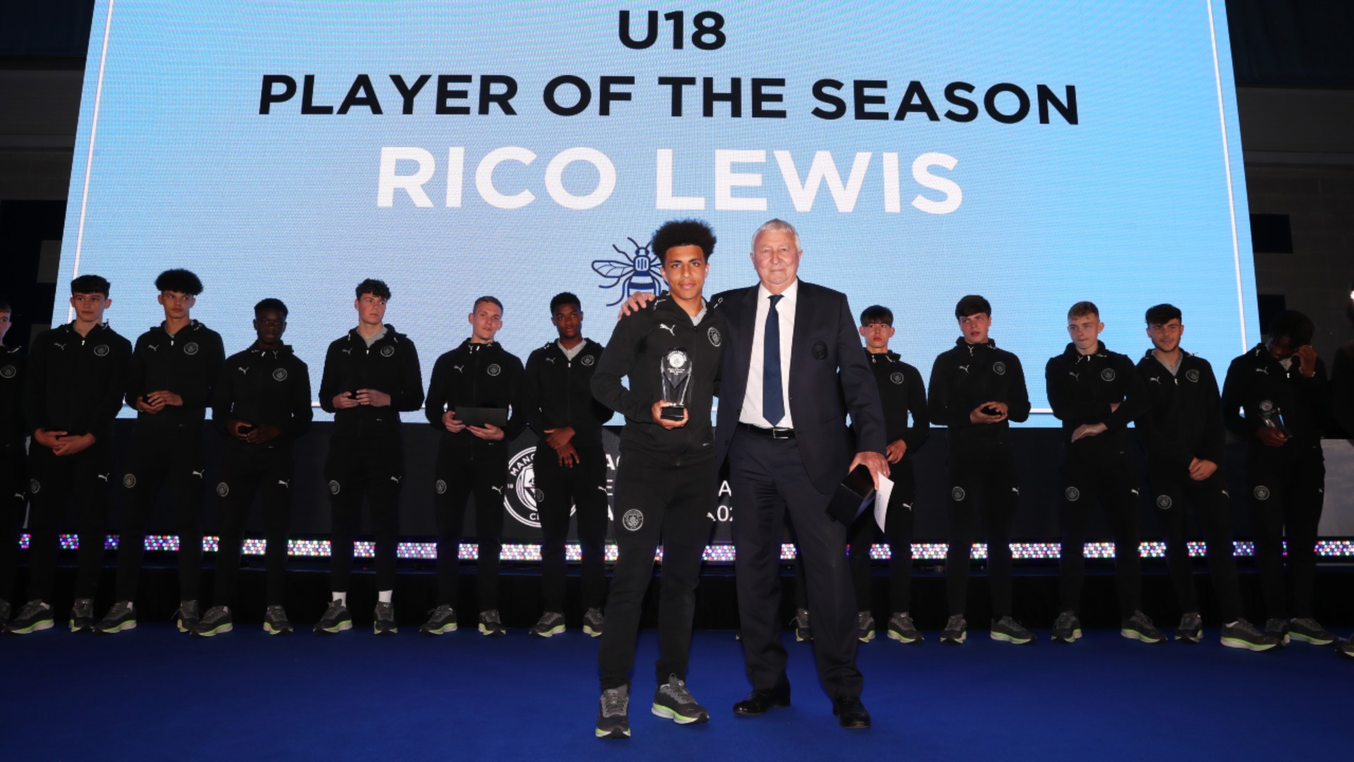 KEY FIGURE: Rico Lewis pictured with Club ambassador Mike Summerbee