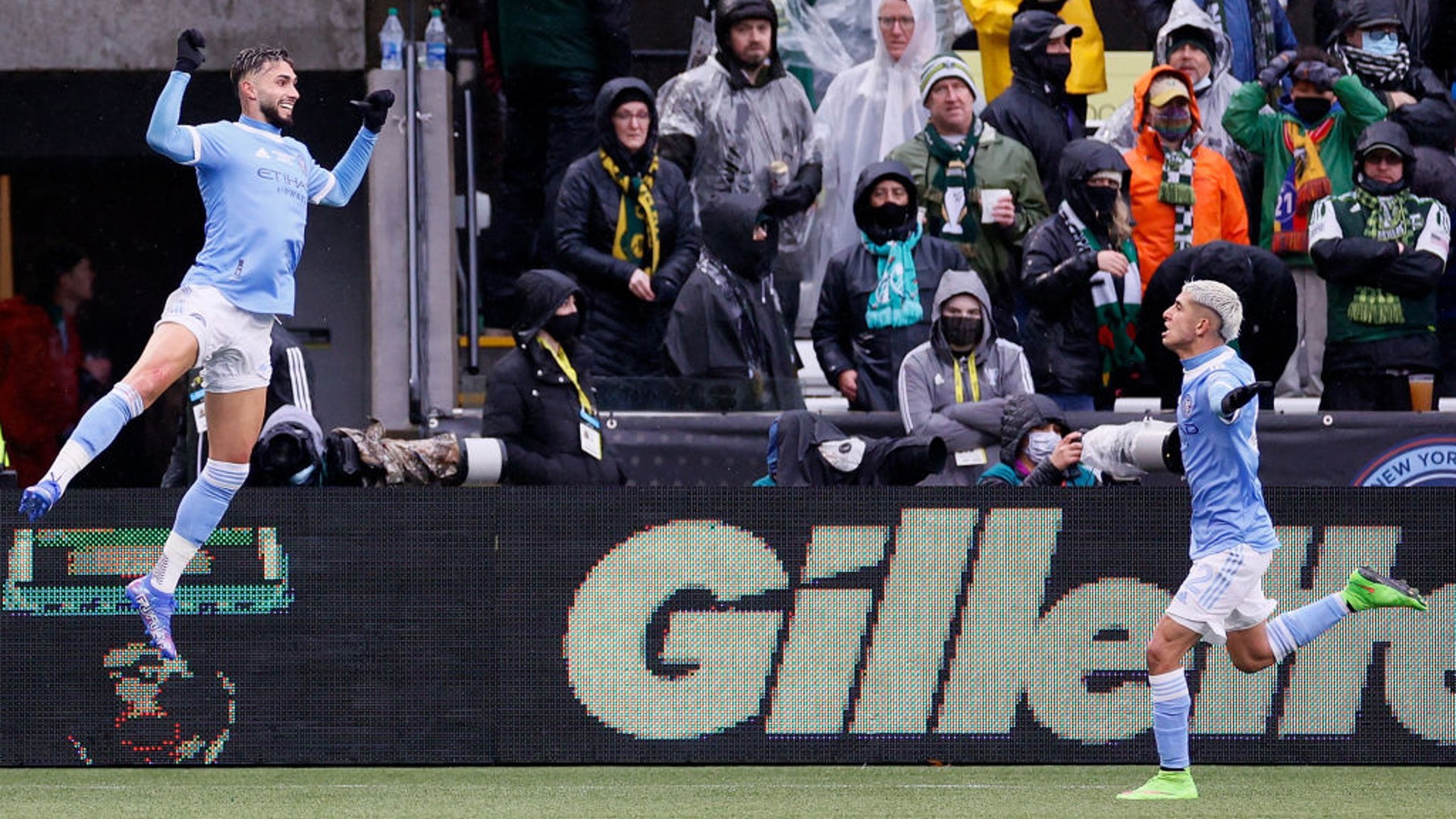 MOMENT TO SAVOUR: Valentin Castellanos (left) celebrates his winner