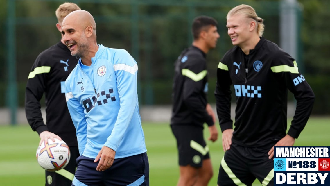 Guardiola and Haaland on the Manchester derby