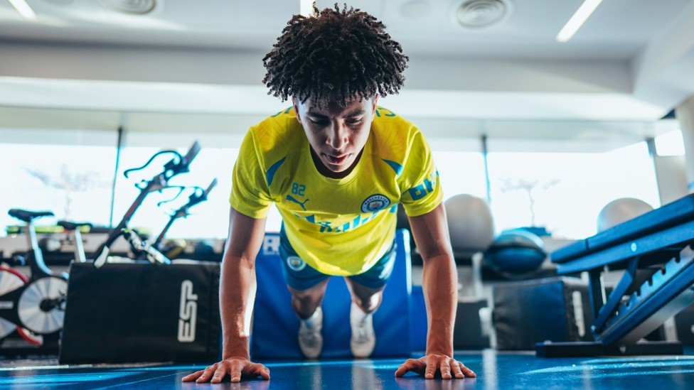 WORKING HARD : Rico Lewis does some press ups in the gym.