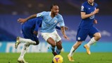 RAZ ON THE RUN: Raheem Sterling accelerates away from his man