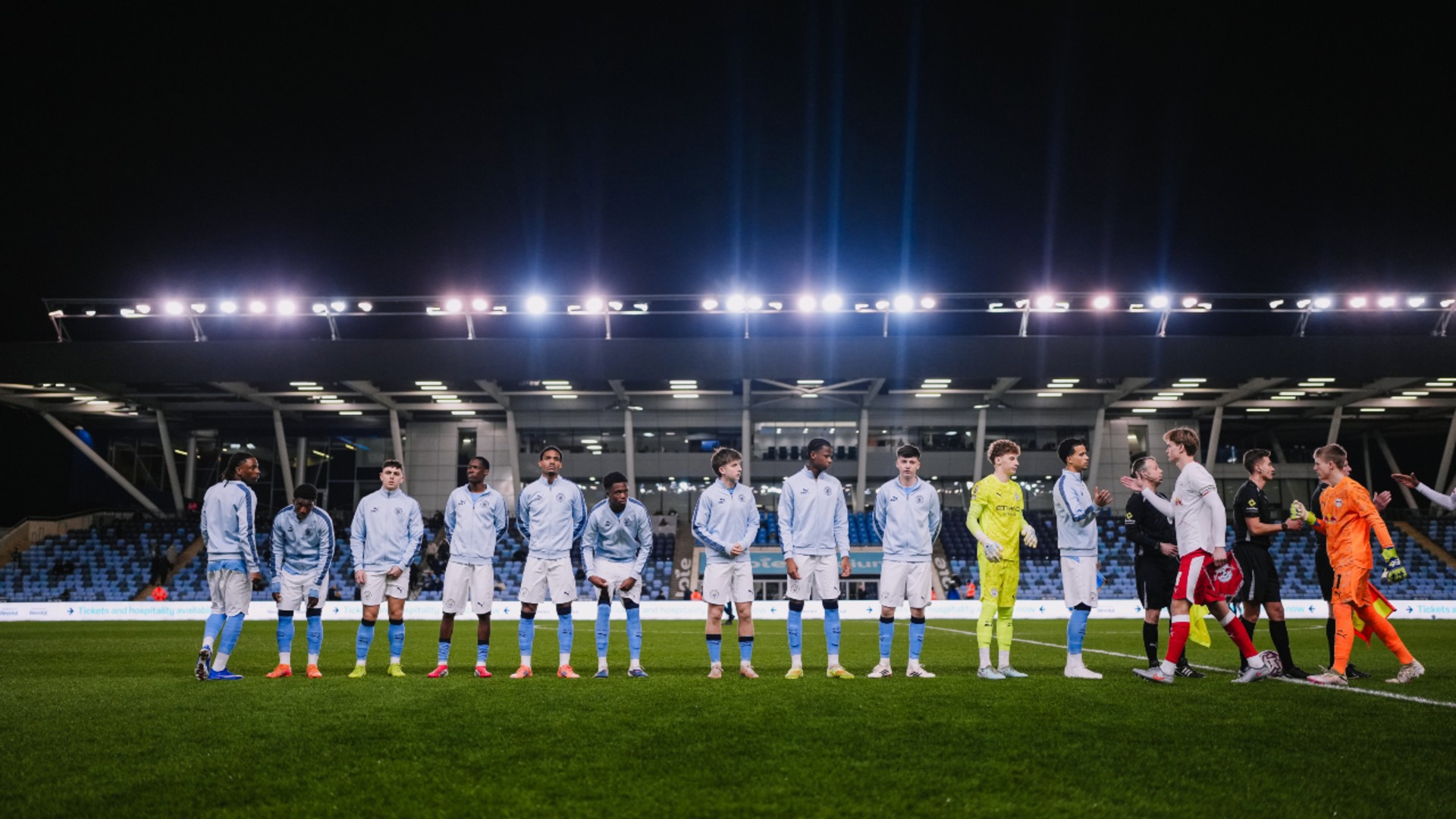 SQUAD GOALS: The City team line up ahead of kick-off.