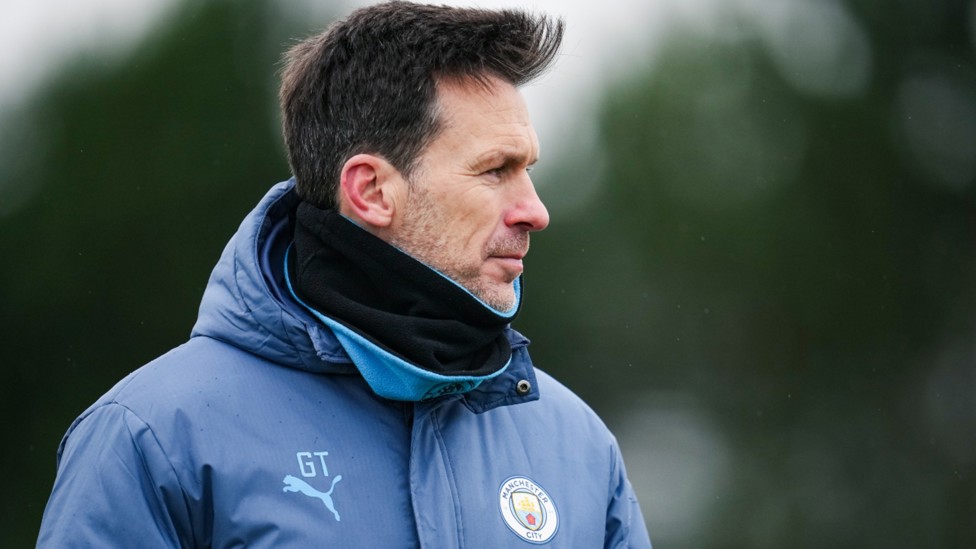 THE BOSS: Gareth Taylor watches over Tuesday's training session.
