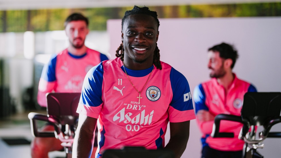 ON YOUR BIKE: Jeremy Doku poses on the bike