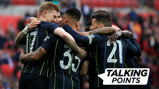 CELEBRATION TIME: Gabriel Jesus is joined by his happy team-mates after his opening goal