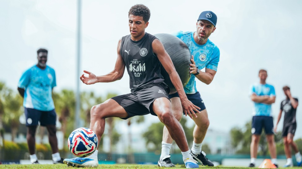 PRESS TO PLAY: Rico Lewis steps up the intensity.