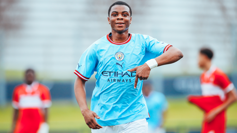 SUPER START : Farid Alfa-Ruprecht celebrates after opening the scoring in the 4-1 win over Middlesbrough.