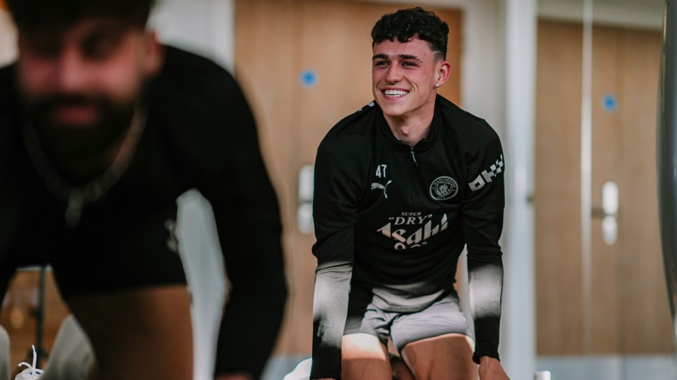 STRETCHING OUT : Phil Foden has a laugh after his two goals on Tuesday