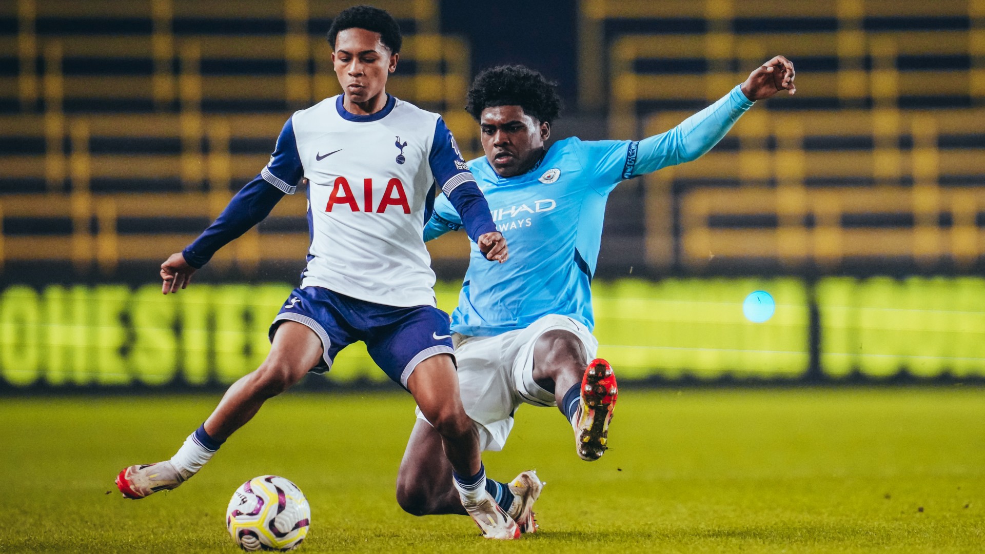 STUCK IN : Jaden Heskey putting in a shift in midfield.
