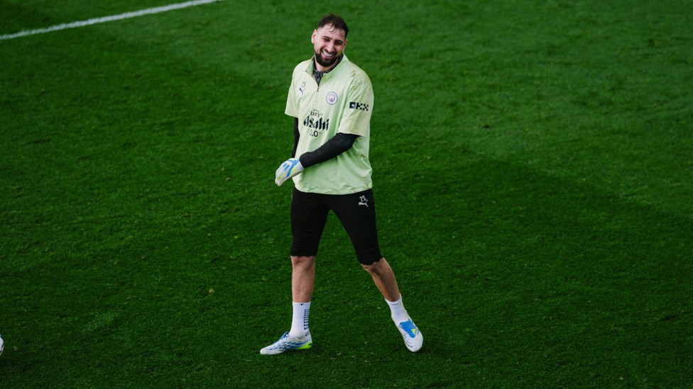GLOVE STORY: Gianluigi Donnarumma awaits the next training drill.