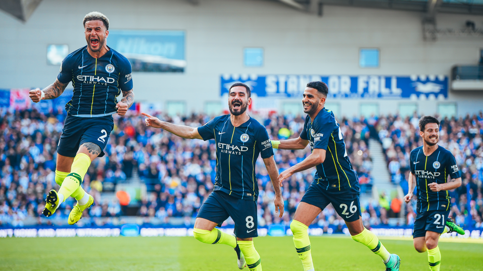 JUMPING FOR JOY : Kyle celebrates during our win over Brighton, a result which led to our league title win in 2018/19. 