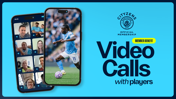 A promotional image showing Manchester City Citizens membership benefit of video calls with players, featuring club logo and a player action scene on smartphones.