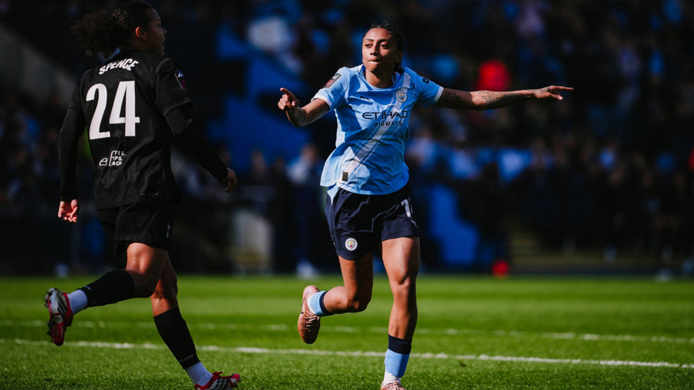 A SILKY FOURTH : Kerolin celebrating the fourth before half time