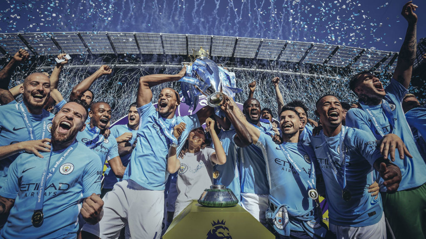 MEMORABLE YEAR: City lift the 2017/18 Premier League trophy