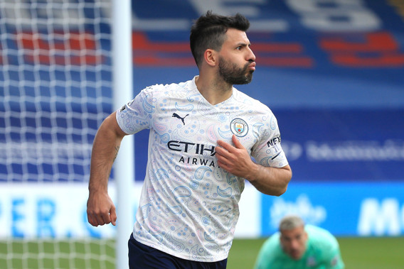Sergio Aguero wheels away in celebration