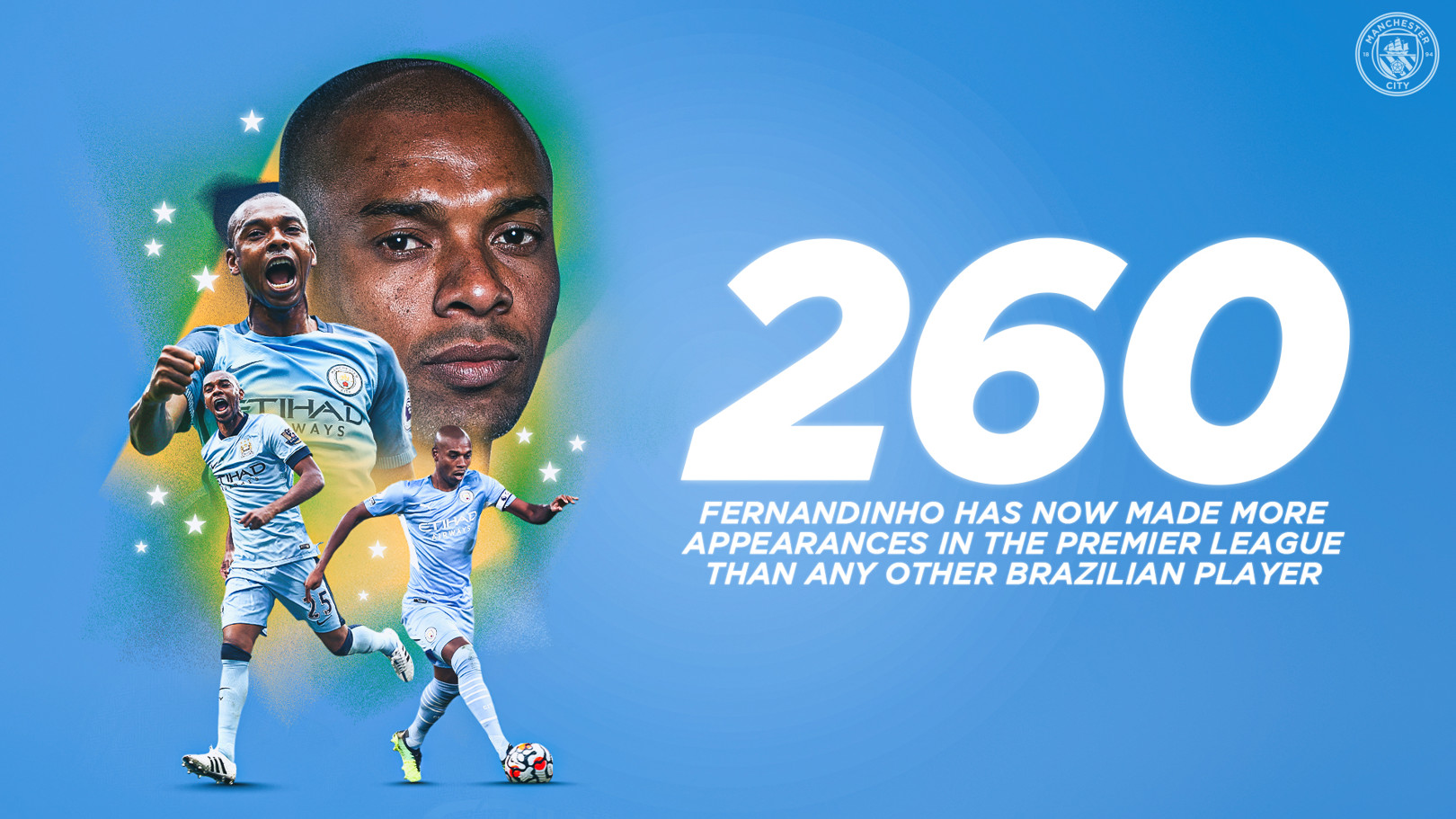 Jovem Pan Esportes on X: 2️⃣6️⃣0️⃣ VEZES FERNANDINHO!👏 Ídolo do Manchester City, Fernandinho chegou a marca de 260 jogos na Premier League, ultrapassou o Willian e se tornou o brasileiro com mais